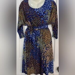 Max & Cleo Peacock Print Dress Size M